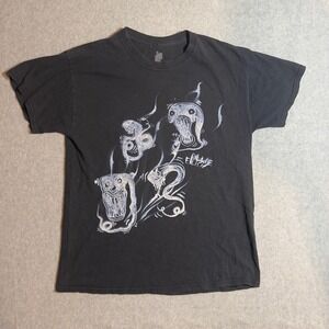 Billie Eilish Black Graphic T-Shirt Ghost Sketch Print Size S Faded Band Shirt